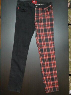 Royal Bones Split Dye Plaid Jeans Tripp Womens / Juniors Sz 13